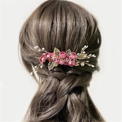 Peine para cabello de novia con perlas y flores blancas miniatura 3
