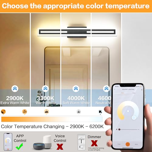 Image of SOLFART Black Bathroom Light Fixtures Over Mirror Vanity Lights for Bathroom 32 inch APP Control 3 Color Dimmable Adjustable LED Modern LED Vanity Light TY