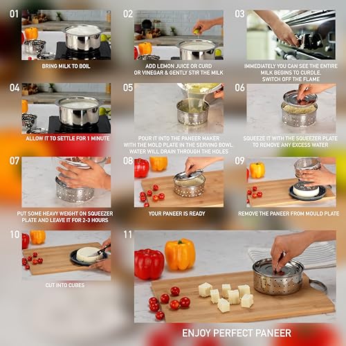 Image of Sumeet Stainless Steel Paneer /Tofu /Sprout Maker /Mould /Press, Easy and Perfact for Home Made Healthy Paneer, 11.3cm Dia, 300gms Paneer, 1.5 liter, Silver