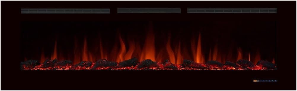 Valuxhome 72 Inches Electric Fireplace, Recessed Fireplaces for Living Room with Remote, Overheating Protection, Logset and Crystal, Touch Screen, 1500W/750W, Black