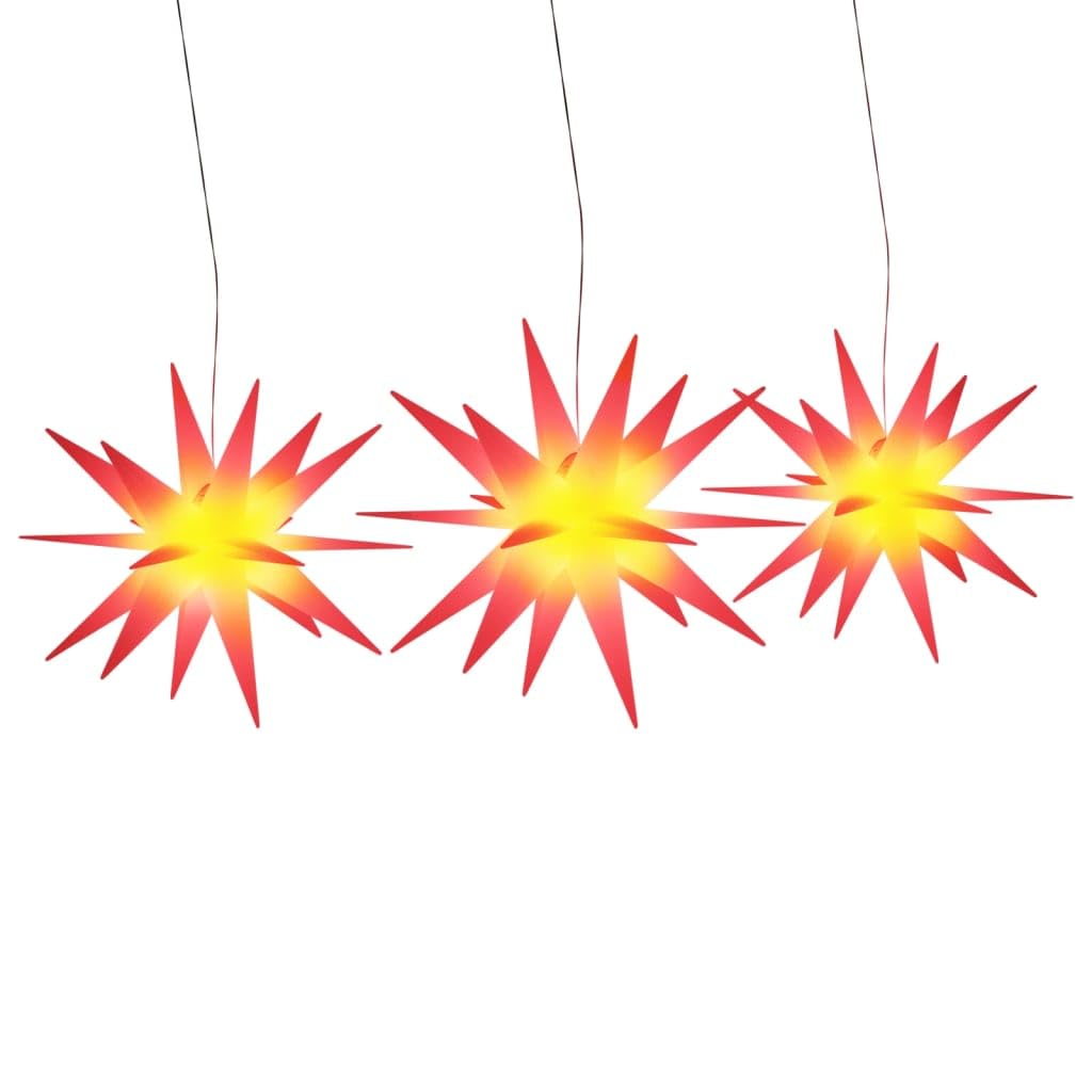 Łańcuch świetlny LED Red Starburst, składany, możliwość ściemniania, do użytku wewnątrz i na zewnątrz, 27 cm x 6 cm, 7 diod LED, ciepła biel, 2700 K, 0,6 W, 5 baterii AA, wodoodporne, gwiazdkowe