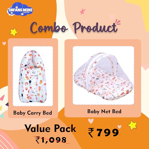 Image of Cotton Baby Bedding Set for New Born Baby Sleeping Bag, Mosquito Net Bed Suitable Upto 6 Months Babies (Panda Orange), 500 TC