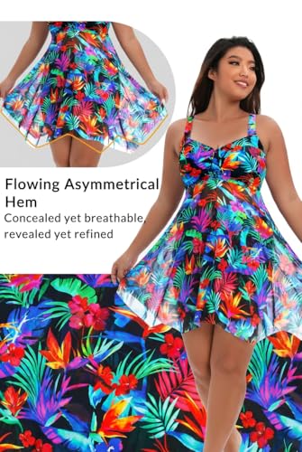 Image of Daci Plus Size Two Piece Swim Dress with Shorts for Women Mesh Swimsuits Flowy Bathing Suits