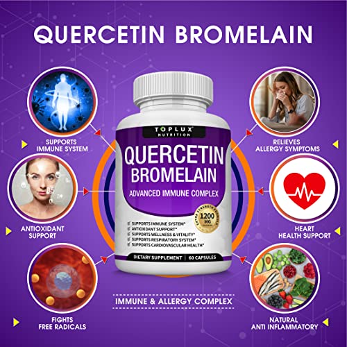 Toplux Quercetin With Bromelain 1200 Mg - Advanced Immune Support Supplement, Supports Antioxidant, Immune System, For Men Women, 60 Capsules #TOP1