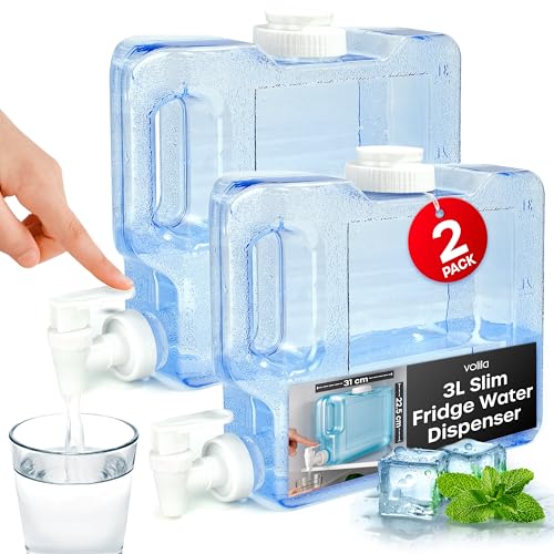 Slim Fridge Water Dispenser - 2 Pack 3L with Tap for Cold Drinks - Reusable for Travel Camping Picnic and Outdoor Events