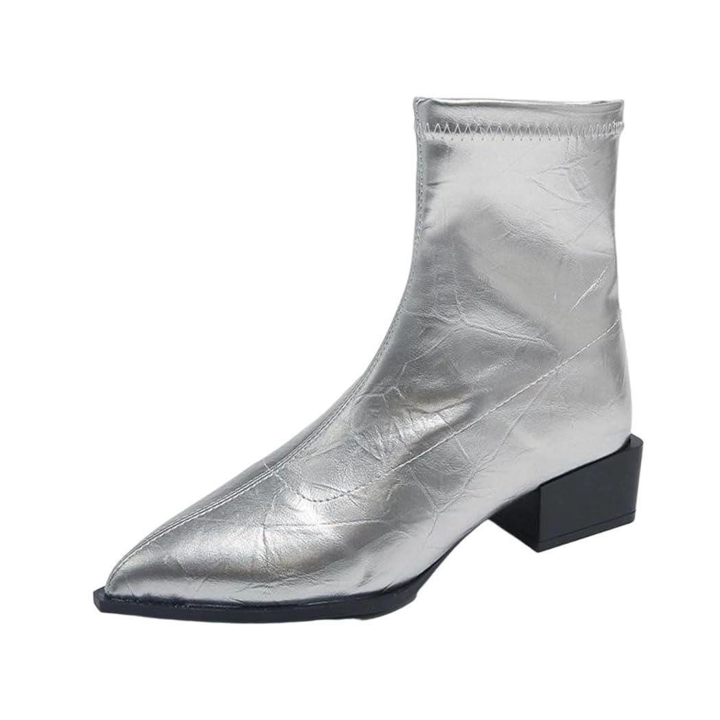 Womens Patent Leather Ankle Boots Winter Warm Squared Heel 3 5cm Modern Casual Shoes