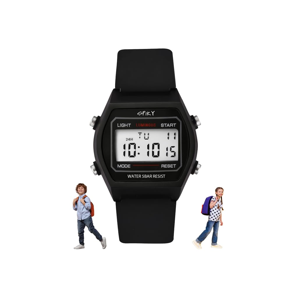 SPIKY Square Multi Functional 5ATM Digital Sports Watch for Kids Boys & Girls | Stylish Watch for Kids | Unbreakable Strap | Luminous Lights | Suitable for Kids Age - 3 to 10 Years (Black) (B0D4MDLPSD) Amazon Price History, Amazon Price Tracker