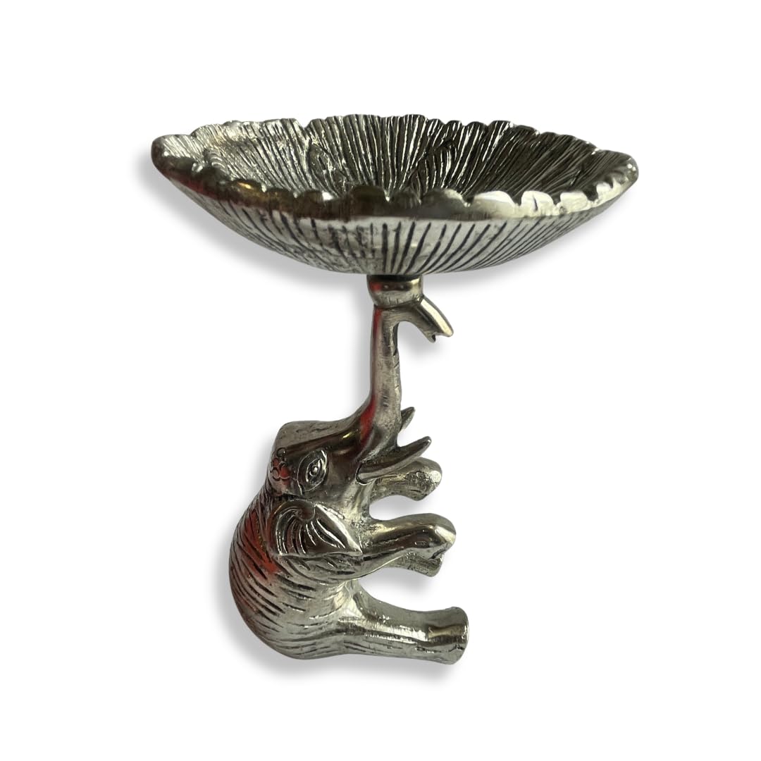 HALDI MEHENDI SHAADI German Silver Elephant Bowl Stand | Antique Ornate Carved Urli | Decorative Diya Candle Holder & Pooja Decor | Elephant Showpiece for Home, Housewarming & Wedding Return Gifts-image-30