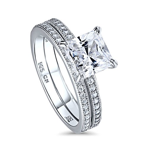 BERRICLE Rhodium Plated Sterling Silver Princess Cut Cubic Zirconia CZ Solitaire Engagement Wedding