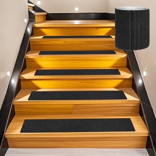 Image of M METERXITY 15-Pack Anti Slip Traction Tape 30 inch x 6 inch Best Grip Tape Grit Outdoor Non-Skid Tape High Traction Friction Abrasive Adhesive for Indoor /Outdoor Stairs Step [Black]