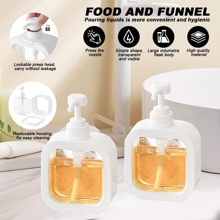 Image of Qivine Modern Soap Dispensers, Small Hand Bathroom Soap Dispensers, 2Pcs Pump Bottle Dispenser 10Oz with Pump Refillable Labels for Bathroom Kitchen Sink