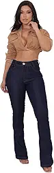 Calça Jeans Feminina Flare Boca De Sino Cintura Alta Levante Bumbum