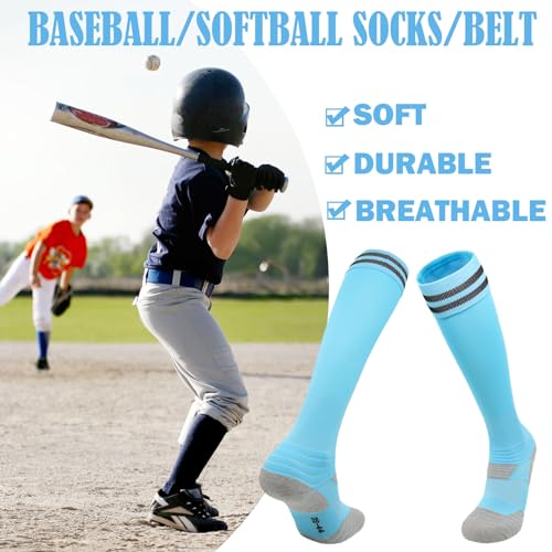 Kids Baseball or Softball Sock and Belt Combo Set, Adjustable Kids Softball Belts and 2 Pairs Socks for Youth Boys Girl2