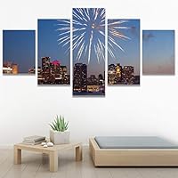 SIGNWIN 5 Panel Canvas Wall Art City Illuminations for Home Decorations Ready to Hang - 60