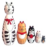 Glamorway Russian Nesting Dolls 5-Nesting Cute Wooden Nesting Dolls Matryoshka Cat Animal Russian Doll Room Decorations