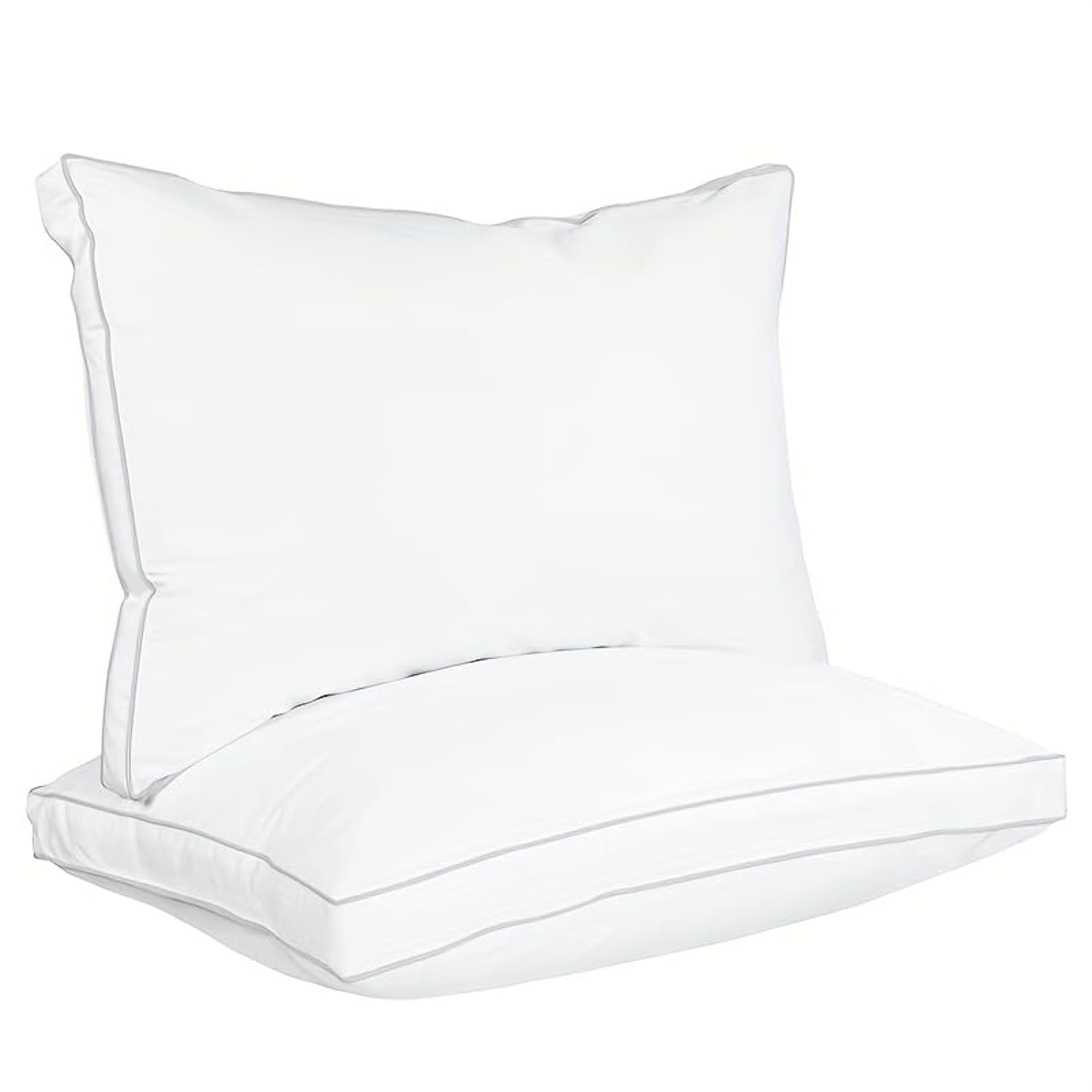 Easy Living 2 Pcs Plain Double Grey piping Pillow 1200 gm Microfiber filling, Size:50x80 cm