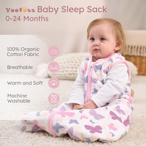 Image of Yoofoss Baby Sleep Sack 6-12 Months, 1.5 Tog Baby Wearable Blanket with 2-Way Zipper, 100% Cotton Organic Fabric Winter Infant Sleeping Sack, Warm Soft Comfy