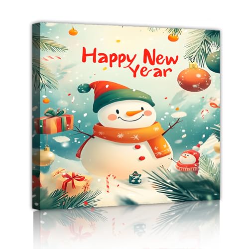 Toile bonhomme de neige Noël déco salon 50x50cm