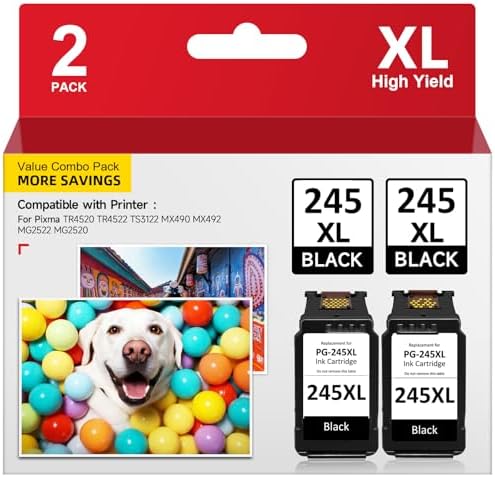 Cartuccia Inchiostro Nero High Yield PG-245XL Rigenerata Per Canon, Compatibile Con TR4520, MG2520, Ecc.