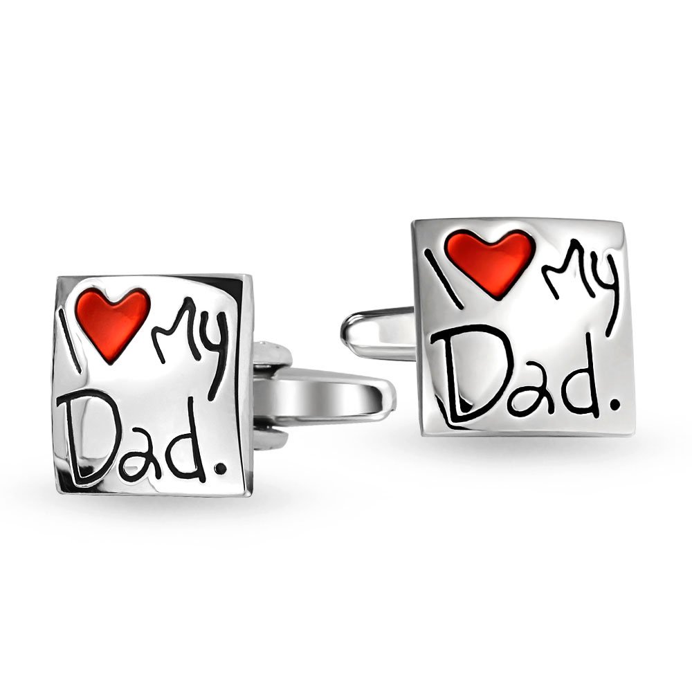 Bling Jewelry I Love My Dad Gemelos Corazón Rojo Cuadrado Gemelos Para Hombres Camisa Gemelos Regalo Para Padre Papá Acero Inoxidable Esmalte