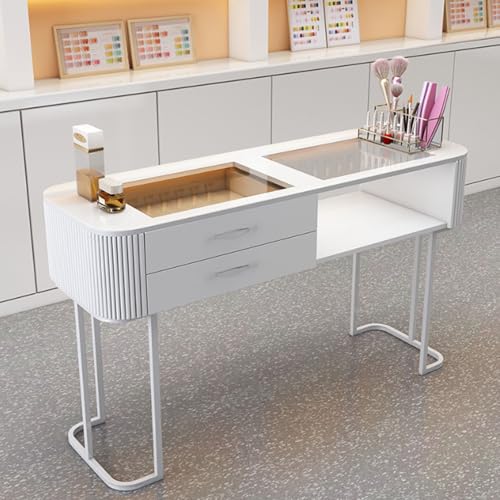 HXNXSY ネイルテーブル マニキュアテーブル ネイルメイク作業台 長さ80/100/120cm デスクスパ ネイルテーブル 強化ガラス製 引き出し付き スタイリッシュ おしゃれ 組み立てが簡単 ネイルアートテーブル 化粧品店/ネイルサロン等適用(オール