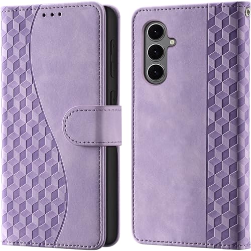Image of Flip Wallet Case for Samsung Galaxy S25 FE PU Leather Purple | RFID Blocking 3 Card Slots, Built-in Kickstand, Shockproof Protective Flip Phone Cover for Samsung S25 FE