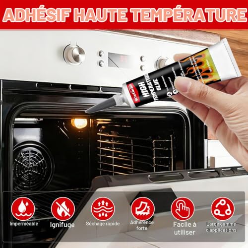NoxGule Colle Haute Temperature, Silicone Haute Temperature, Étanche, Noir – vue 2