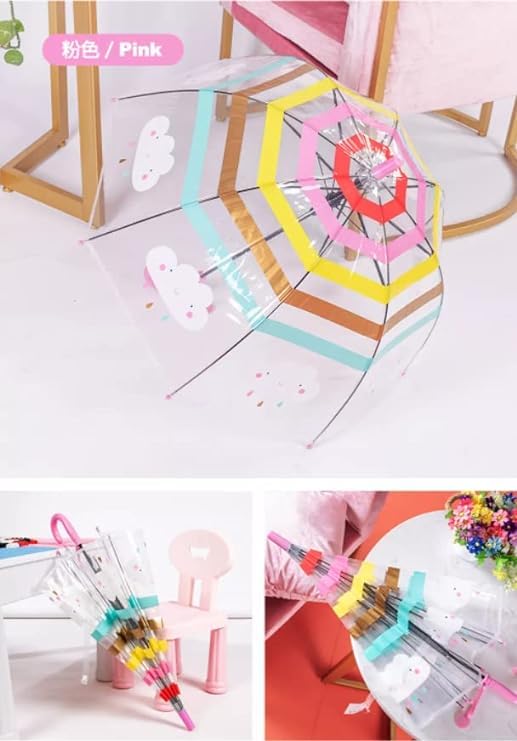 Image of Rainbow Smiling Sun Umbrellas Children Magic Cloud Transparent, See through Dome Umbrella for Children, Umbrella for Girls and Boys, Umbrella for Kids