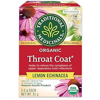 Traditional Medicinals - Organic Throat Coat Lemon Echinacea Herbal Tea (Pack of 1) - Helps Relieve Symptoms of Upper Respiratory Tract Infection - Sustainably Sourced Fair Wild Ingredients - 16 Tea Bags Total