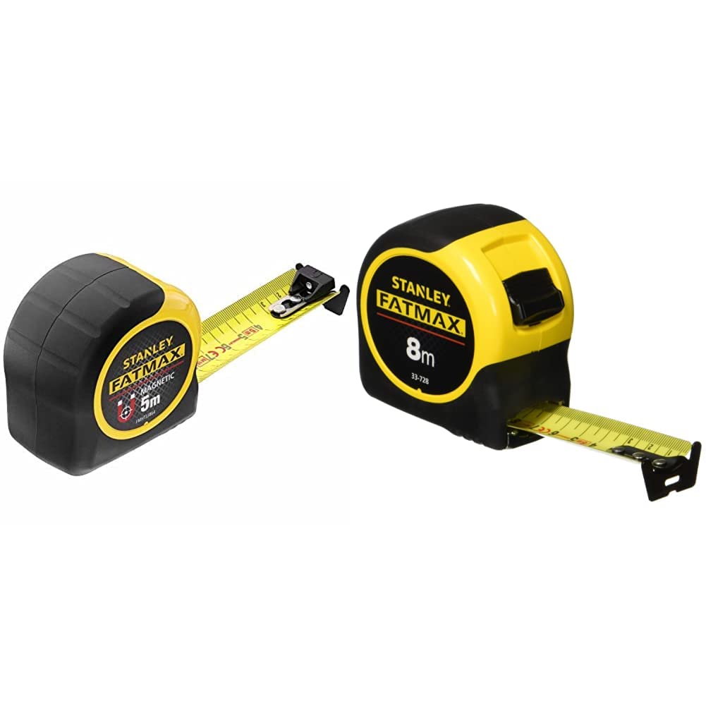 Stanley Fmht0-33864 mètre Ruban magnétique 5m Gamme Fatmax - Ruban Large - Revêtement Blade Armor Thermoplastique et mylar Anti Abrasion et Anticorrosion & Mètre Ruban 8M - Gamme FatMax