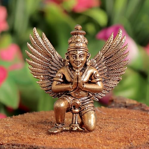 Image of Brass Garuda Idol Mini Murti for Home Temple, Office & Car Dashboard | Garuda Statue for Vishnu Pooja, Spiritual Decor & Gifting