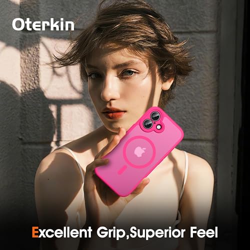 Image of Oterkin Magnetic for iPhone 17 Case Matte,Upgraded Full Camera Protection Compatible with MagSafe Frosted Translucent Shockproof Anti-Scratch Slim Fit Case Military Grade Protection 6.3'' (Hot Pink)