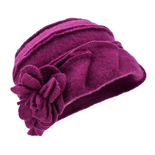 Lawliet Solid Color 1920S Womens 100% Wool Flower Winter Bucket Cap Beret Hat A376 (Dark Purple) #TOP4