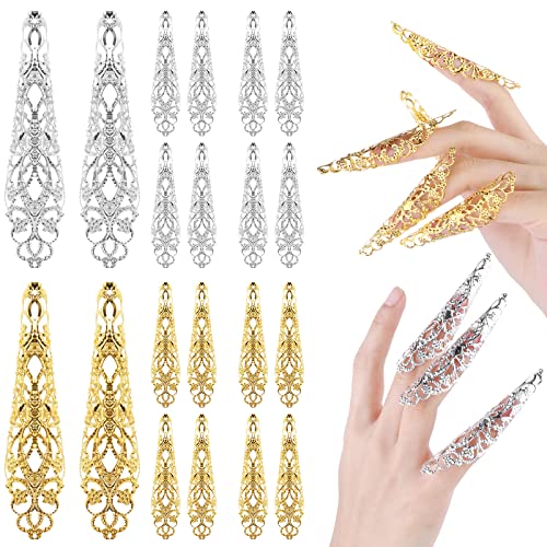 Lusofie 20Pcs Halloween Nail Finger Claw, Ancient Queen Costume Fingertip Claw Nail Rings Decoration Cosplay Accessories for Halloween Cosplay Drama Dance Show