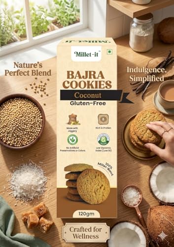 Image of Millet-it Bajra Coconut Cookies | No Maida, No Refined Sugar | Gluten Free, Jaggery Sweetened | Protein, PUFA & Mineral Rich | For Kids & Adults | 120g