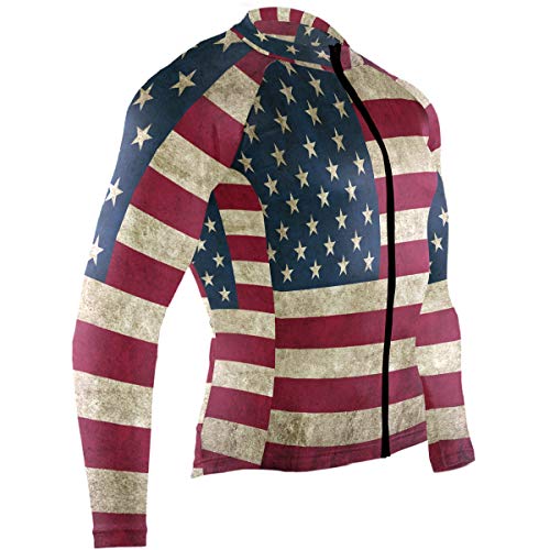 SLHFPX Old_American_Flag Mens Cycling Jersey Top Long Sleeve Road Bicycle Skinsuits Outfit