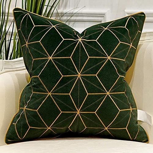 Avigers 18 x 18 Inches Green Gold Plaid Cushion Case Luxury European Throw Pillow Cover Decorative Pillow for Couch Living Room Bedroom Car