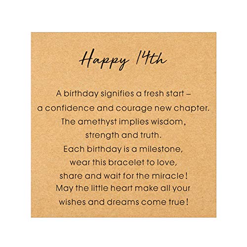 14 Year Old Girl Gifts For Birthday Amethyst Bead Bracelet With Sterling Silver Heart Charm 14Th Birthday Gifts For Girls With Card And Gift Box #TOP5