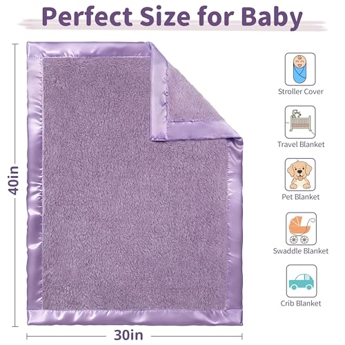 Image of Pro Goleem Fleece Baby Blanket with 2 Inch Satin Trim Soft Plush Blanket for Boys and Girls for Babies Purple 30''x40''