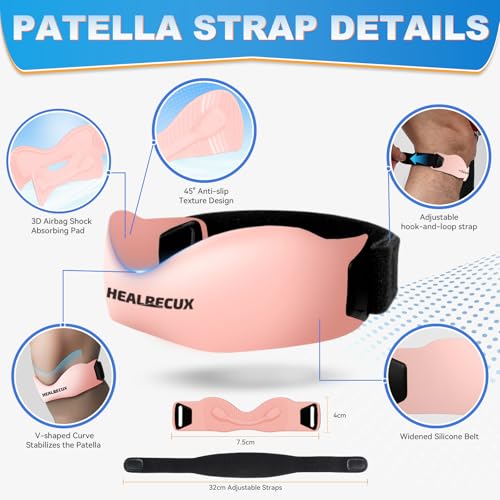 Image of Silicone Patellar Tendon Support Strap, Adjustable Non-Slip Patella Band Stabilizer Knee Brace for Jumpers Knee, Tendonitis, Basketball, Volleyball, Squats, Pink 1 Pack