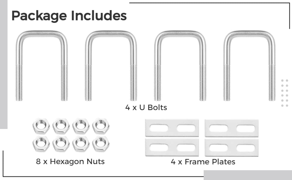 Miniatura 6 de Perno cuadrado en U, pernos en U cuadrados de acero inoxidable con tuercas y placa de marco para remolques de automóviles, lanchas de esquí o