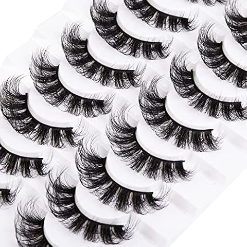 10 Pairs False Eyelashes, Dramatic Fluffy 3D Effect Long Faux Mink Lashes Pack 20MM Crossing Fake Eyelashes Soft Strip False Lashes Lightweight Cover