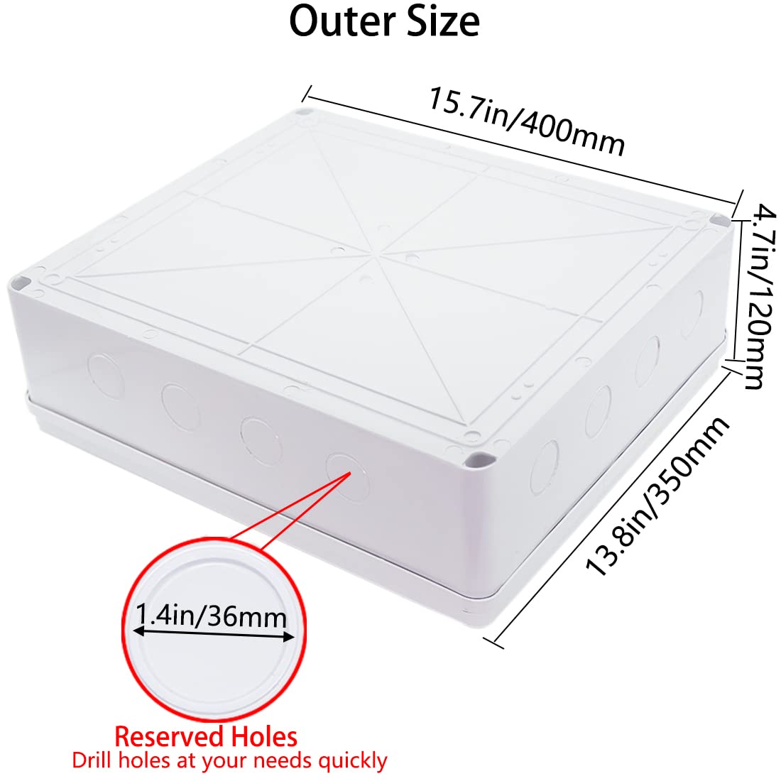 Junction Box, Zulkit Project Box with Reserved Holes IP65 Waterproof Dustproof Electrical Box ABS Plastic Project Enclosure White 15.7 x 13.8 x 4.7 Inch