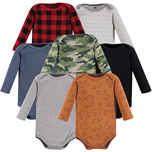 Image of Hudson Baby baby-boys Cotton Long-sleeve Bodysuits 7-pack