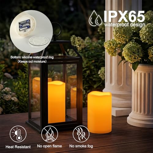 Image of 5plots Large Outdoor Waterproof Flameless Candles White 4 inchx6 inchx8 inch Set of 2 | Waterproof outdoor LED pillar candles with remote and smart timer control, battery operated for patio, porch & lantern decor
