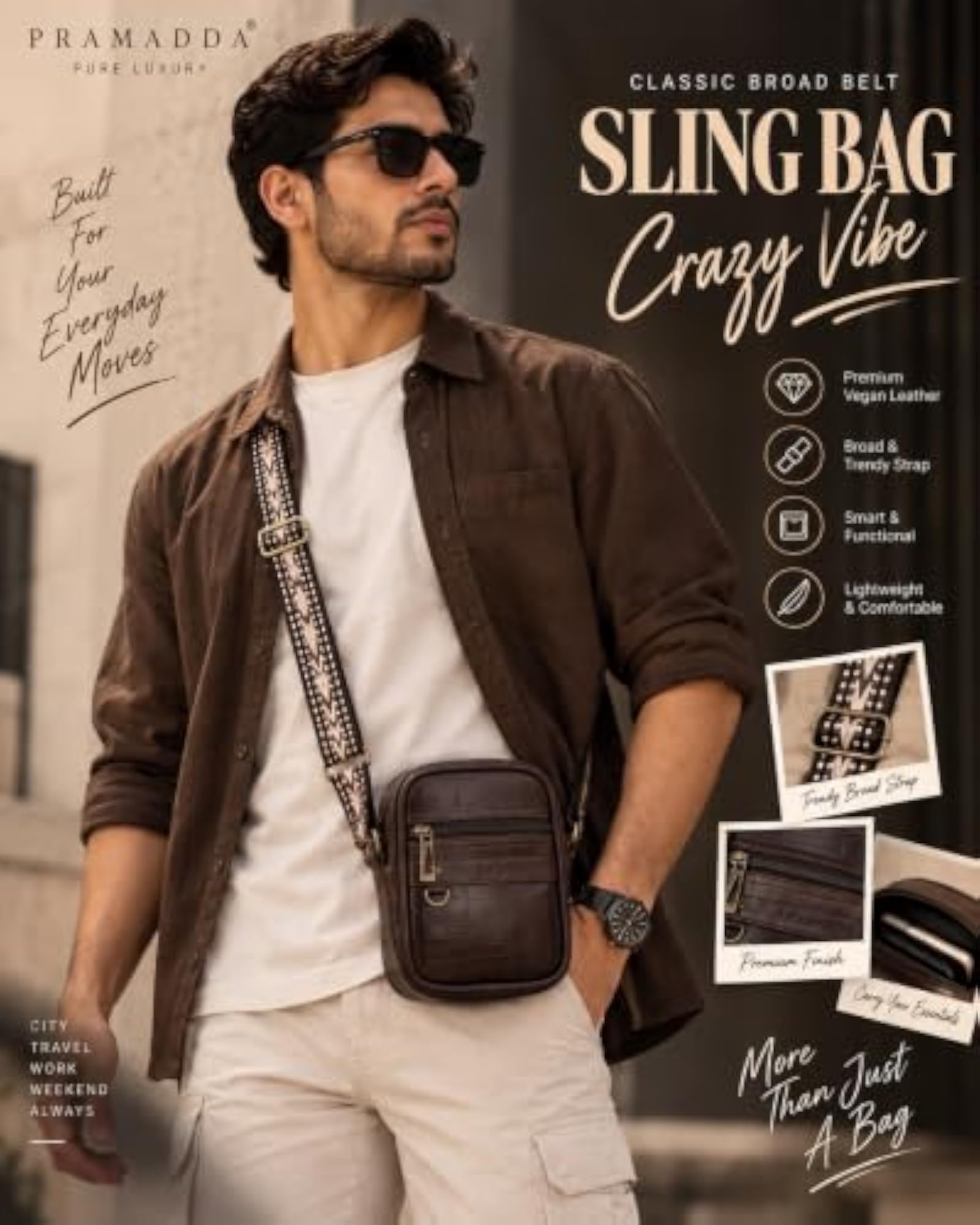 Gloss Leather Small Sling Bag for Men, Stylish Crossbody Gift