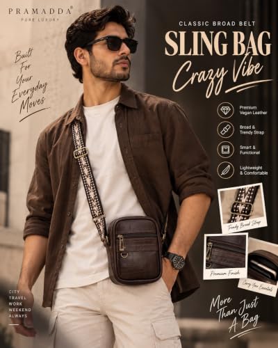 Image of Pramadda Pure Luxury Gloss Leather Small Sling Bag for Men | Chest Slinger bag | Crossbody Bag| Side Bag Men | Mini Leather Slings | Corporate Gift Item | Passport Sling.