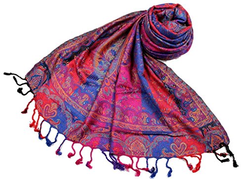 Étole viscose SHANKARA N3 motif cachemire réversible rayé de qualité supérieure