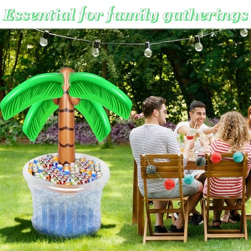 Zcaukya Inflatable Palm Tree Cooler, 60" Blow Up Palm Tree Cooler for Tropical Party Decorations, Hawaiian Party Supplies Pool Decorations