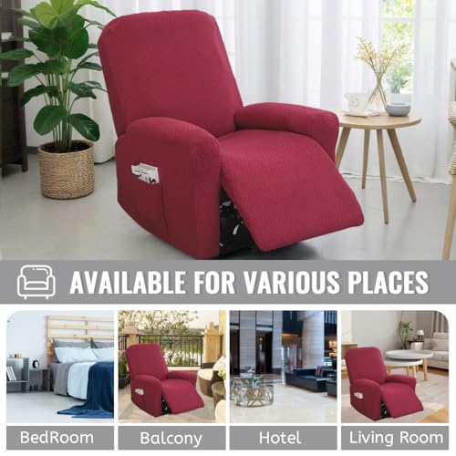 Abzdung Copripoltrona Relax Reclinabile Universale, Jacquard Fodere Poltrona Relax Elasticizzato Copripoltrona 1 Posto Con Tasca Copripoltrona Reclinabile Fodere Per Poltrone Rimovibile(K) - 6